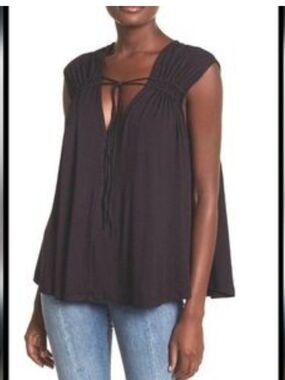 Free People Black Flowing Tie-Front Tank Top